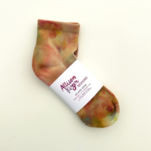 Mens Tie Dye Socks Ice Dye Dragon Egg Orange Green Ankle Socks Midcrew Hand Dyed - Picture 3 of 5